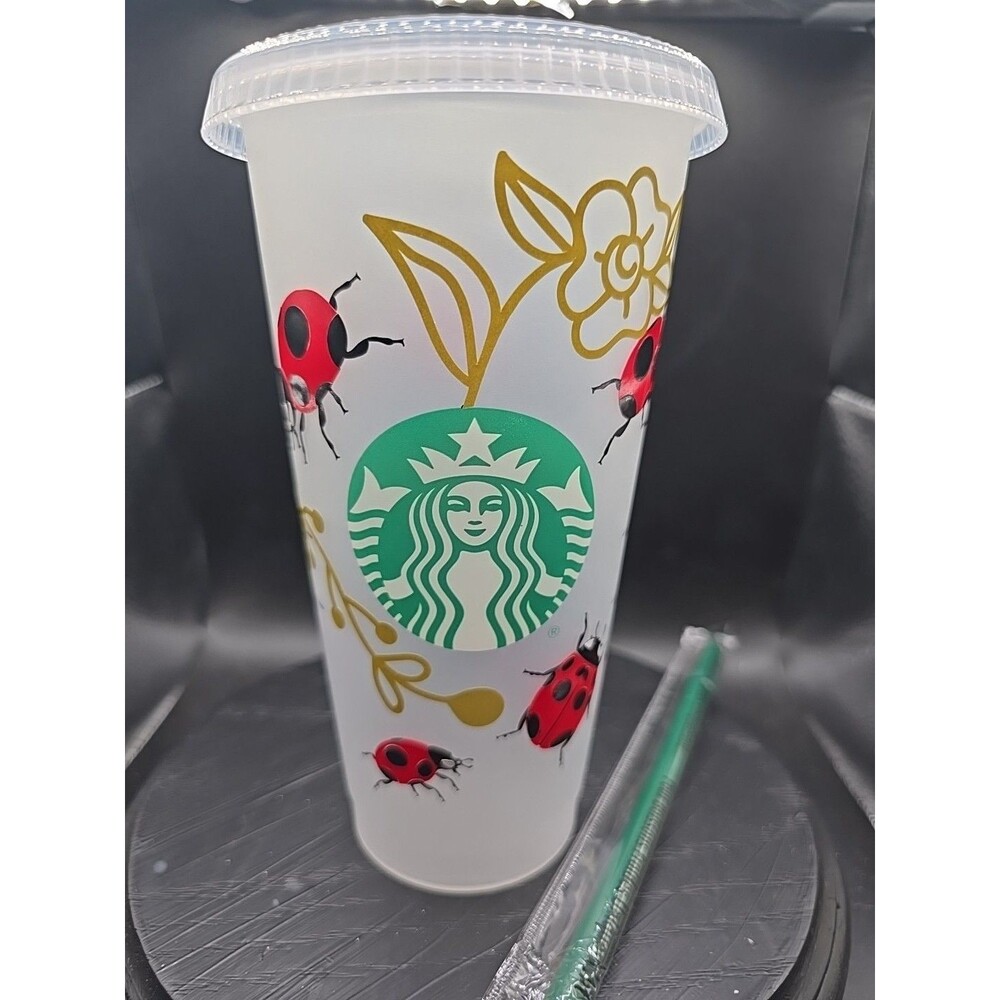 NEW Custom Starbucks Reusable Cold Cup Tumbler 24oz Venti LADYBUGS! OOAK